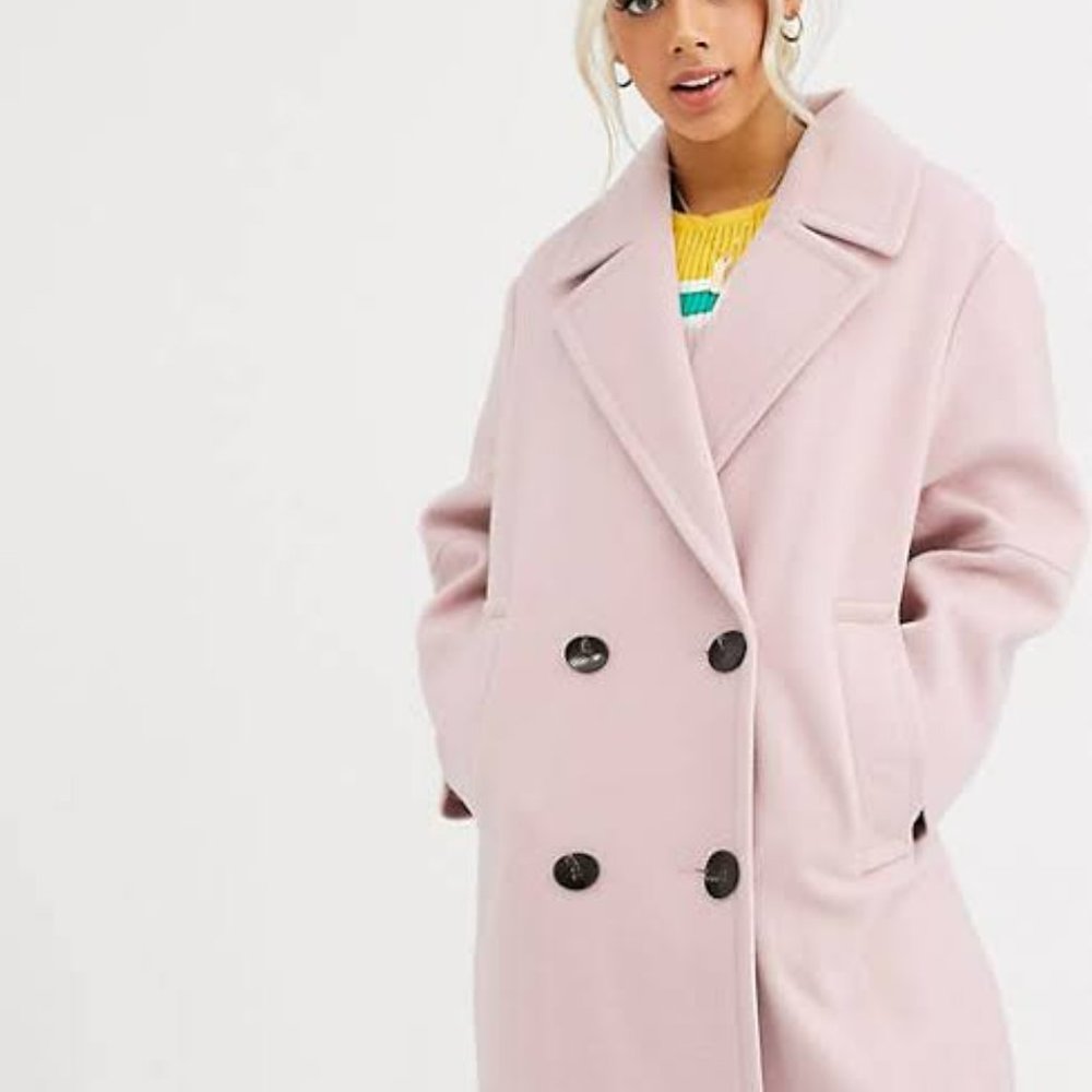ASOS Petite Classic Coat With Statement Buttons In Pink - Picture 1 of 8